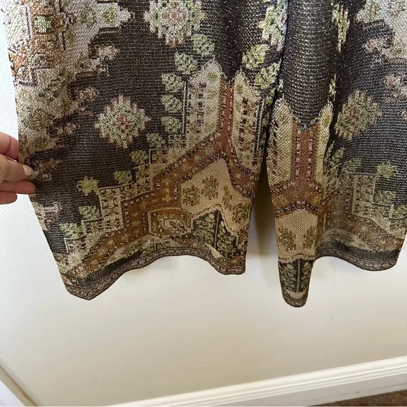 ZARA Metallic knit jacquard wide leg crop pants Small NWT - Picture 3 of 8